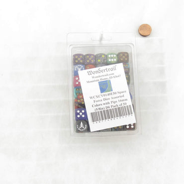 WCXCV0140E50 Space Force Dice Assorted Colors with Pips 16mm (5/8in) D6 Pack of 50 (ONLINE ORDER ONLY)