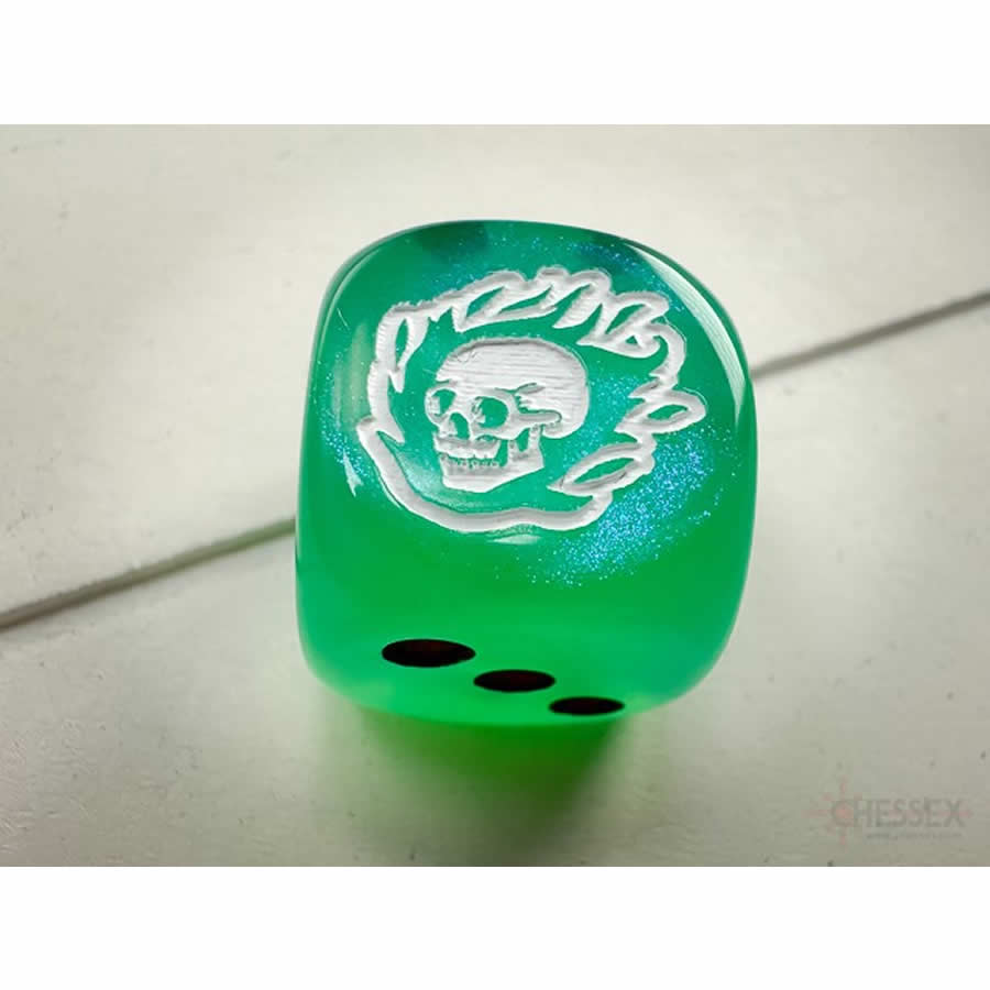 WCXCV0146E4 Flaming Skull Dice Assorted Colors with Pips 16mm (5/8in) D6 Pack of 4 (ONLINE ORDER ONLY)