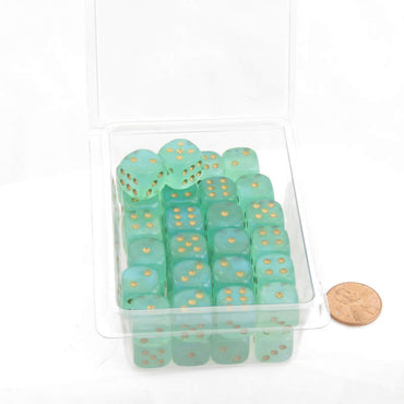 WCXDB1275E50 Light Green Borealis Dice Luminary Gold Pips 12mm (1/2in) D6 Set of 50 (ONLINE ORDER ONLY)