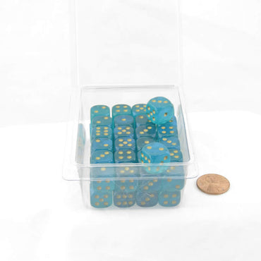 WCXDB1285E50 Teal Borealis Dice Luminary with Gold Pips 12mm (1/2in) D6 Set of 50 (ONLINE ORDER ONLY)