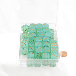 WCXDB1675E50 Light Green Borealis Dice Luminary Gold Pips 16mm D6 Set of 50 (ONLINE ORDER ONLY)