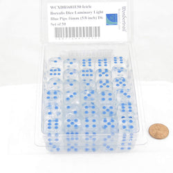 WCXDB1681E50 Icicle Borealis Dice Luminary Light Blue Pips 16mm (5/8 inch) D6 Set of 50 (ONLINE ORDER ONLY)
