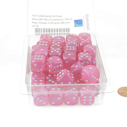 WCXDB1684E50 Pink Borealis Dice Luminary Silver Pips 16mm (5/8 inch) D6 Set of 50 (ONLINE ORDER ONLY)