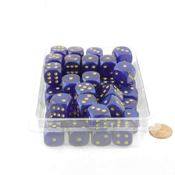WCXDB1687E50 Royal Purple Borealis Dice Luminary with Gold Pips 16mm (5/8 inch) D6 Set of 50 (ONLINE ORDER ONLY)