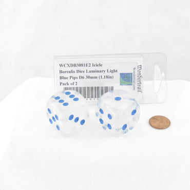 WCXDB3081E2 Icicle Borealis Dice Luminary Light Blue Pips D6 30mm (1.18in) Pack of 2 (ONLINE ORDER ONLY)