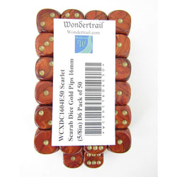 WCXDC1604E50 Scarlet Scarab Dice Gold Pips 16mm (5/8in) D6 Pack of 50 (ONLINE ORDER ONLY)