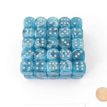 WCXDC1655E50 Aqua Cirrus Dice Silver Pips 16mm (5/8in) D6 Pack of 50 (ONLINE ORDER ONLY)