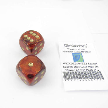 WCXDC3004EE2 Scarlet Scarab Dice Gold Pips D6 30mm (1.18in) Pack of 2 (ONLINE ORDER ONLY)
