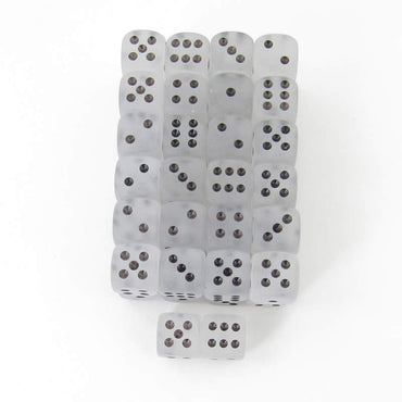 WCXDF1201E50 Clear Frosted Dice Black Pips 12mm (1/2in) D6 Pack of 50 (ONLINE ORDER ONLY)