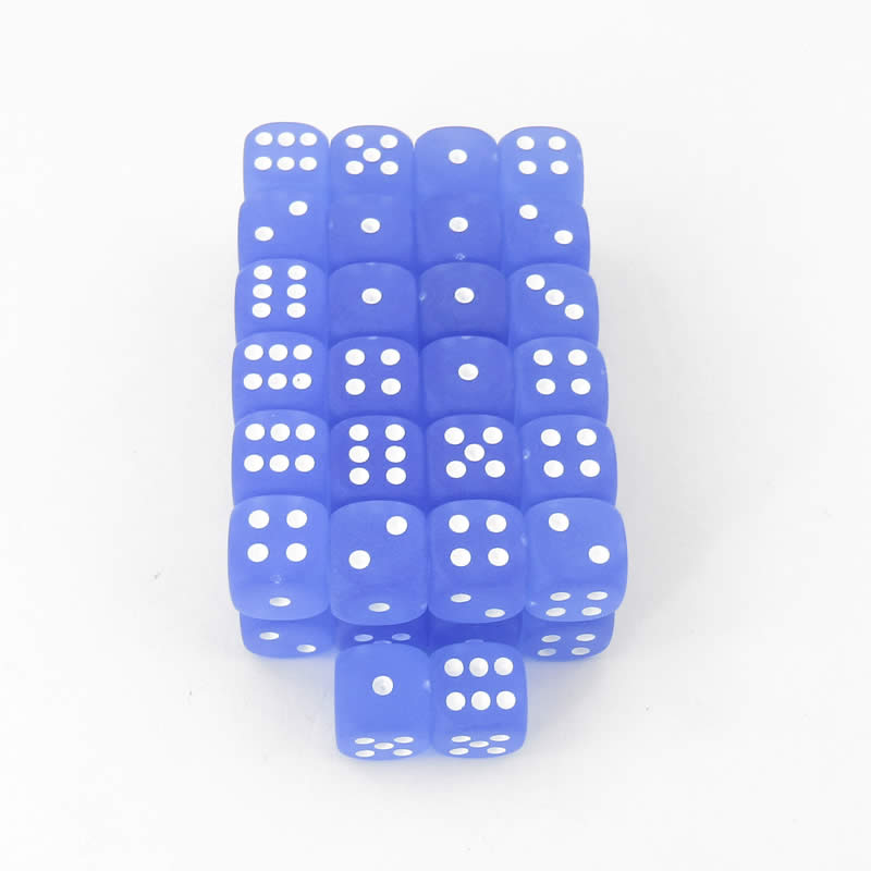WCXDF1206E50 Blue Frosted Dice White Pips 12mm (1/2in) D6 Pack of 50 (ONLINE ORDER ONLY)