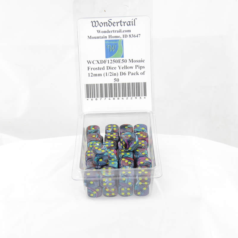 WCXDF1250E50 Mosaic Festive Dice Yellow Pips 12mm (1/2in) D6 Pack of 50 (ONLINE ORDER ONLY)