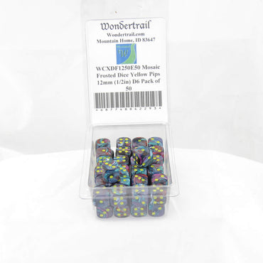 WCXDF1250E50 Mosaic Festive Dice Yellow Pips 12mm (1/2in) D6 Pack of 50 (ONLINE ORDER ONLY)
