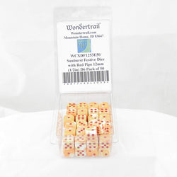 WCXDF1253E50 Sunburst Festive Dice with Red Pips 12mm (1/2in) D6 Pack of 50 (ONLINE ORDER ONLY)