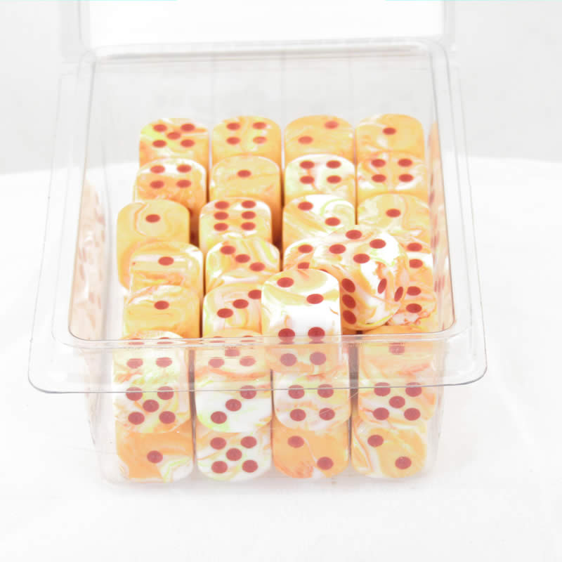 WCXDF1253E50 Sunburst Festive Dice with Red Pips 12mm (1/2in) D6 Pack of 50 (ONLINE ORDER ONLY)