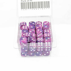 WCXDF1257E50 Violet Festive Dice with White Pips 12mm (1/2in) D6 Pack of 50 (ONLINE ORDER ONLY)