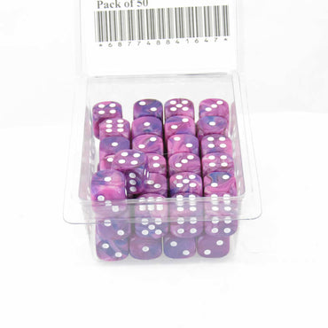 WCXDF1257E50 Violet Festive Dice with White Pips 12mm (1/2in) D6 Pack of 50 (ONLINE ORDER ONLY)