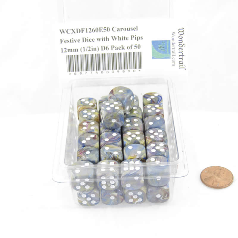 WCXDF1260E50 Carousel Festive Dice with White Pips 12mm (1/2in) D6 Pack of 50 (ONLINE ORDER ONLY)