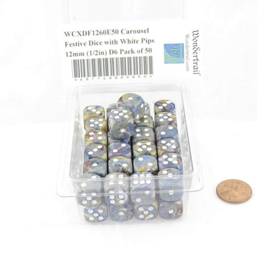 WCXDF1260E50 Carousel Festive Dice with White Pips 12mm (1/2in) D6 Pack of 50 (ONLINE ORDER ONLY)