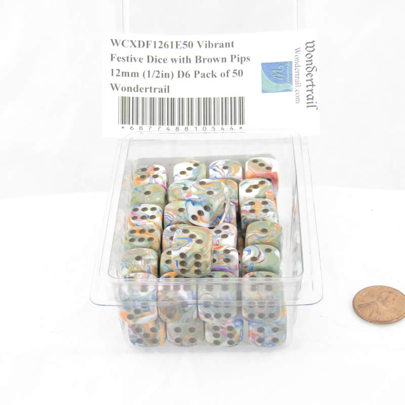 WCXDF1261E50 Vibrant Festive Dice with Brown Pips 12mm (1/2in) D6 Pack of 50 Wondertrail (ONLINE ORDER ONLY)