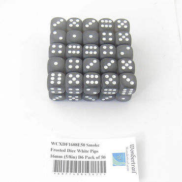 WCXDF1608E50 Smoke Frosted Dice White Pips 16mm (5/8in) D6 Pack of 50 (ONLINE ORDER ONLY)