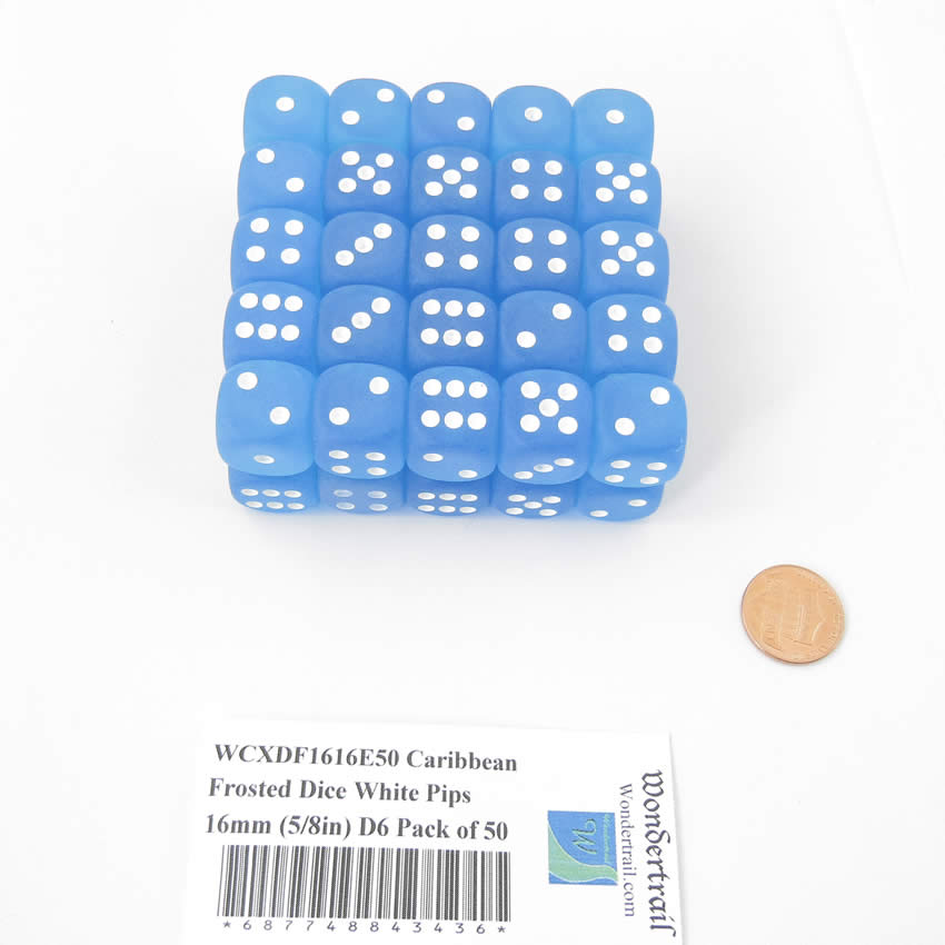 WCXDF1616E50 Caribbean Frosted Dice White Pips 16mm (5/8in) D6 Pack of 50 (ONLINE ORDER ONLY)