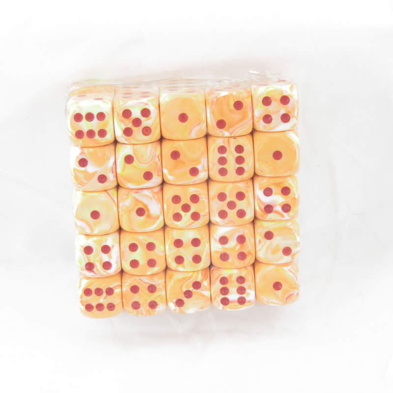 WCXDF1653E50 Sunburst Festive Dice with Red Pips 16mm (5/8in) D6 Pack of 50 (ONLINE ORDER ONLY)