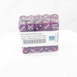 WCXDF1657E50 Violet Festive Dice with White Pips 16mm (5/8in) D6 Pack of 50 (ONLINE ORDER ONLY)