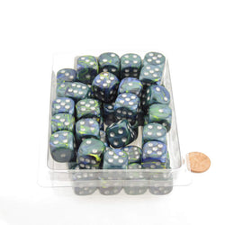 WCXDF1665E50 Green Festive Dice with Silver Pips 16mm (5/8in) D6 Pack of 50 (ONLINE ORDER ONLY)