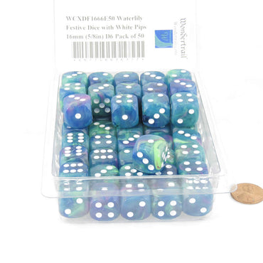 WCXDF1666E50 Waterlily Festive Dice with White Pips 16mm (5/8in) D6 Pack of 50 (ONLINE ORDER ONLY)