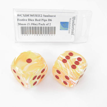 WCXDF3053EE2 Sunburst Festive Dice Red Pips D6 30mm (1.18in) Pack of 2 (ONLINE ORDER ONLY)