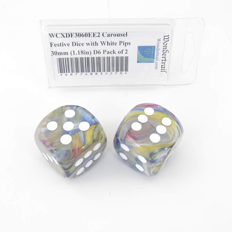 WCXDF3060EE2 Carousel Festive Dice with White Pips 30mm (1.18in) D6 Pack of 2 (ONLINE ORDER ONLY)