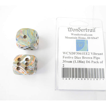 WCXDF3061EE2 Vibrant Festive Dice Brown Pips 30mm (1.18in) D6 Pack of 2 (ONLINE ORDER ONLY)