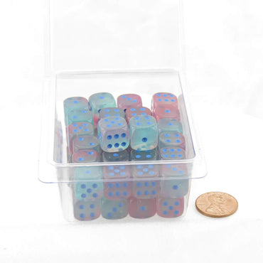 WCXDG1264E50 Gel Green and Pink Gemini Luminary Dice with Blue Pips D6 12mm (1/2in) Pack of 50 (ONLINE ORDER ONLY)