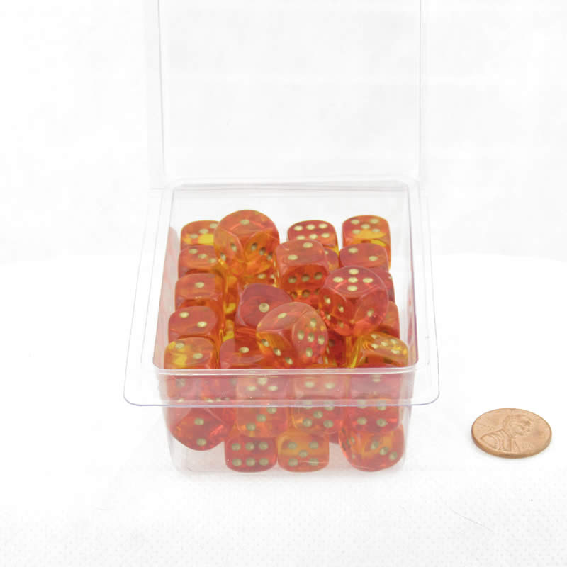 WCXDG1268E50 Red and Yellow Translucent Gemini Dice Gold Pips D6 12mm (1/2in) Pack of 50 (ONLINE ORDER ONLY)