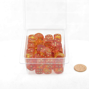 WCXDG1268E50 Red and Yellow Translucent Gemini Dice Gold Pips D6 12mm (1/2in) Pack of 50 (ONLINE ORDER ONLY)