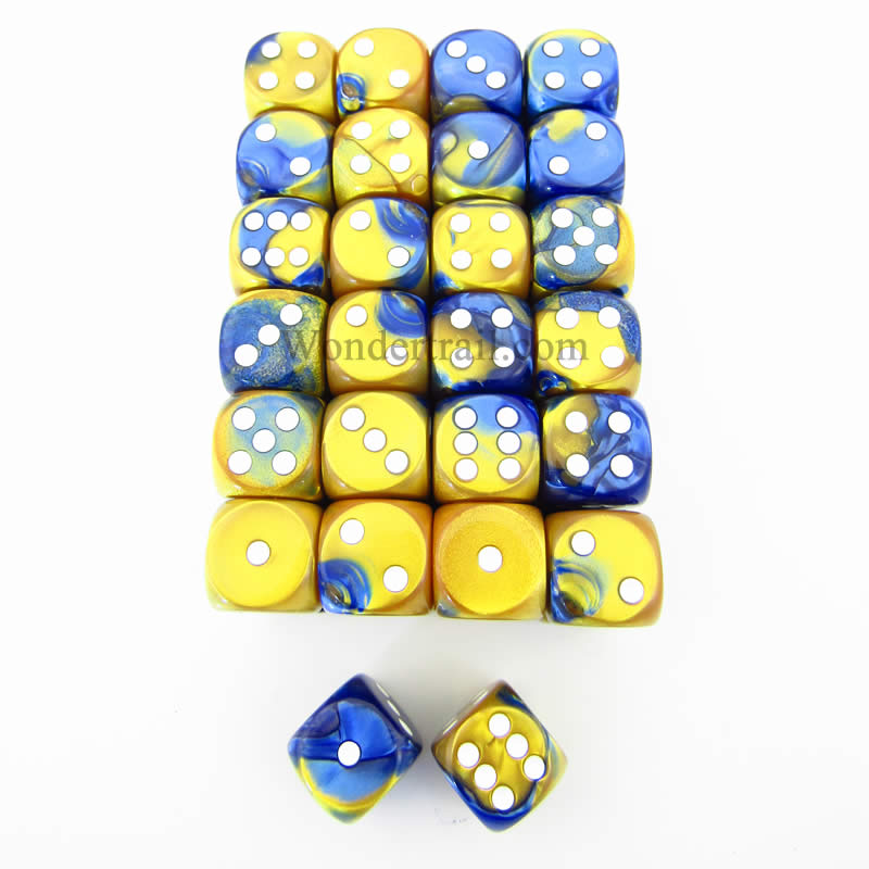 WCXDG1622E50 Blue Gold Gemini Dice White Pips D6 16mm Pack of 50 (ONLINE ORDER ONLY)