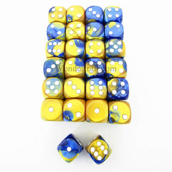 WCXDG1622E50 Blue Gold Gemini Dice White Pips D6 16mm Pack of 50 (ONLINE ORDER ONLY)