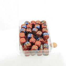 WCXDG1629E50 Blue Red Gemini Dice Gold Pips D6 16mm Bulk Pack of 50 (ONLINE ORDER ONLY)