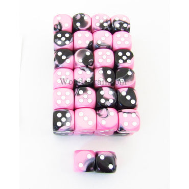 WCXDG1630E50 Black Pink Gemini Dice White Pips D6 16mm Bulk Pack of 50 (ONLINE ORDER ONLY)