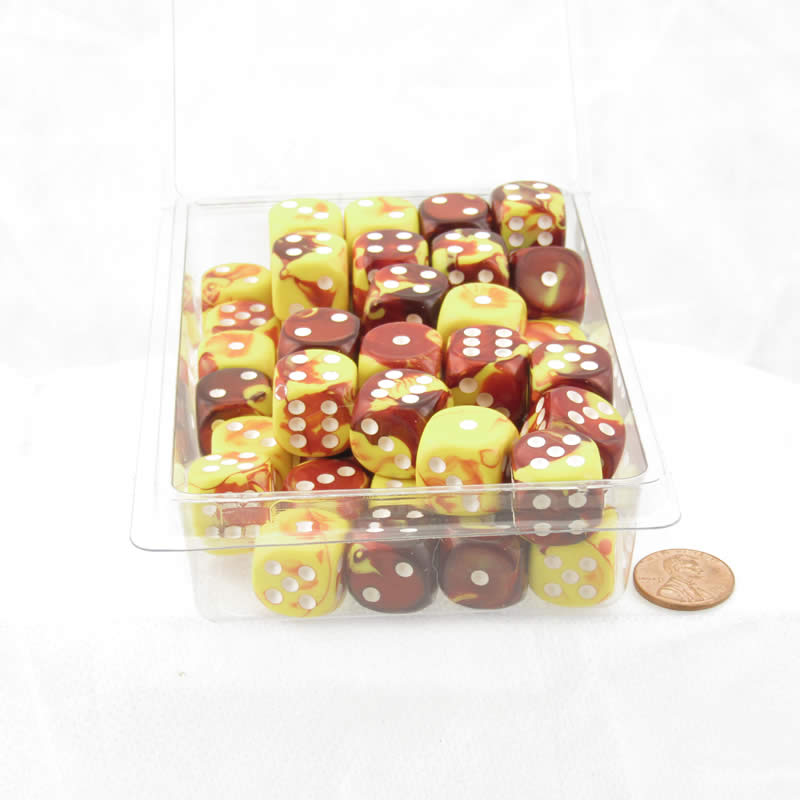 WCXDG1650WE50 Red and Yellow Gemini Dice with White Pips D6 16mm (5/8in) Bulk Pack of 50 (ONLINE ORDER ONLY)