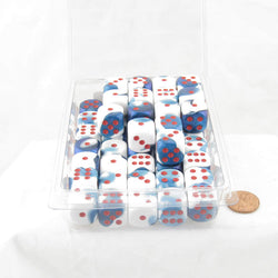 WCXDG1657E50 Astral Blue and White Gemini Dice Red Pips D6 16mm (5/8in) Bulk Pack of 50 (ONLINE ORDER ONLY)