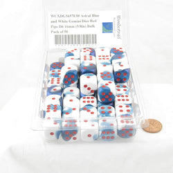 WCXDG1657E50 Astral Blue and White Gemini Dice Red Pips D6 16mm (5/8in) Bulk Pack of 50 (ONLINE ORDER ONLY)