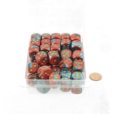 WCXDG1662E50 Red and Teal Gemini Dice with Gold Pips D6 16mm (5/8in) Pack of 50 (ONLINE ORDER ONLY)