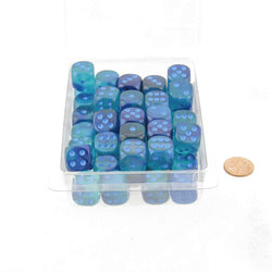 WCXDG1663E50 Blue and Blue Gemini Luminary Dice Light Blue Pips D6 16mm (5/8in) Pack of 50 (ONLINE ORDER ONLY)