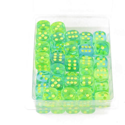 WCXDG1666E50 Green and Teal Translucent Gemini Dice Yellow Pips D6 16mm (5/8in) Pack of 50 (ONLINE ORDER ONLY)
