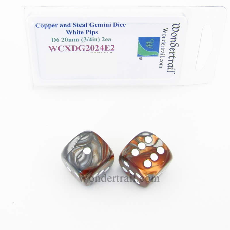 WCXDG2024E2 Copper and Steal Gemini Dice with White Pips 20mm (3/4in) D6 Pack of 2 (ONLINE ORDER ONLY)