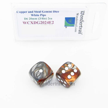 WCXDG2024E2 Copper and Steal Gemini Dice with White Pips 20mm (3/4in) D6 Pack of 2 (ONLINE ORDER ONLY)