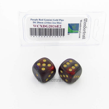 WCXDG2026E2 Purple Red Gemini Dice Gold Pips 20mm D6 Pack of 2 (ONLINE ORDER ONLY)