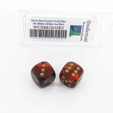 WCXDG2033E2 Black Red Gemini Dice Gold Pips 20mm D6 Pack of 2 (ONLINE ORDER ONLY)