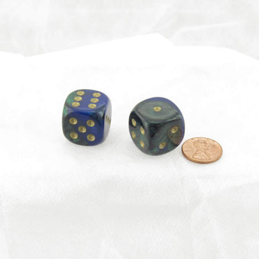 WCXDG2036E2 Blue Green Gemini Dice Gold Pips 20mm D6 Pack of 2 (ONLINE ORDER ONLY)
